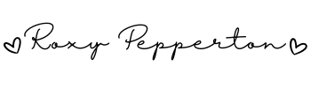 Roxy Pepperton signature surrounded by hearts logo