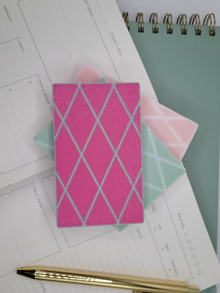 Roxy pepperton 3d printed hard plastic birth control pill cases diamond design style in magenta, pink, or green